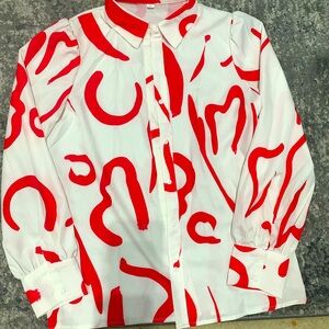 White & Pink Abstract Long Sleeve Button-Down Shirt l Size S | Perfect Condition